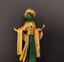 Gold and Green Figure Pin